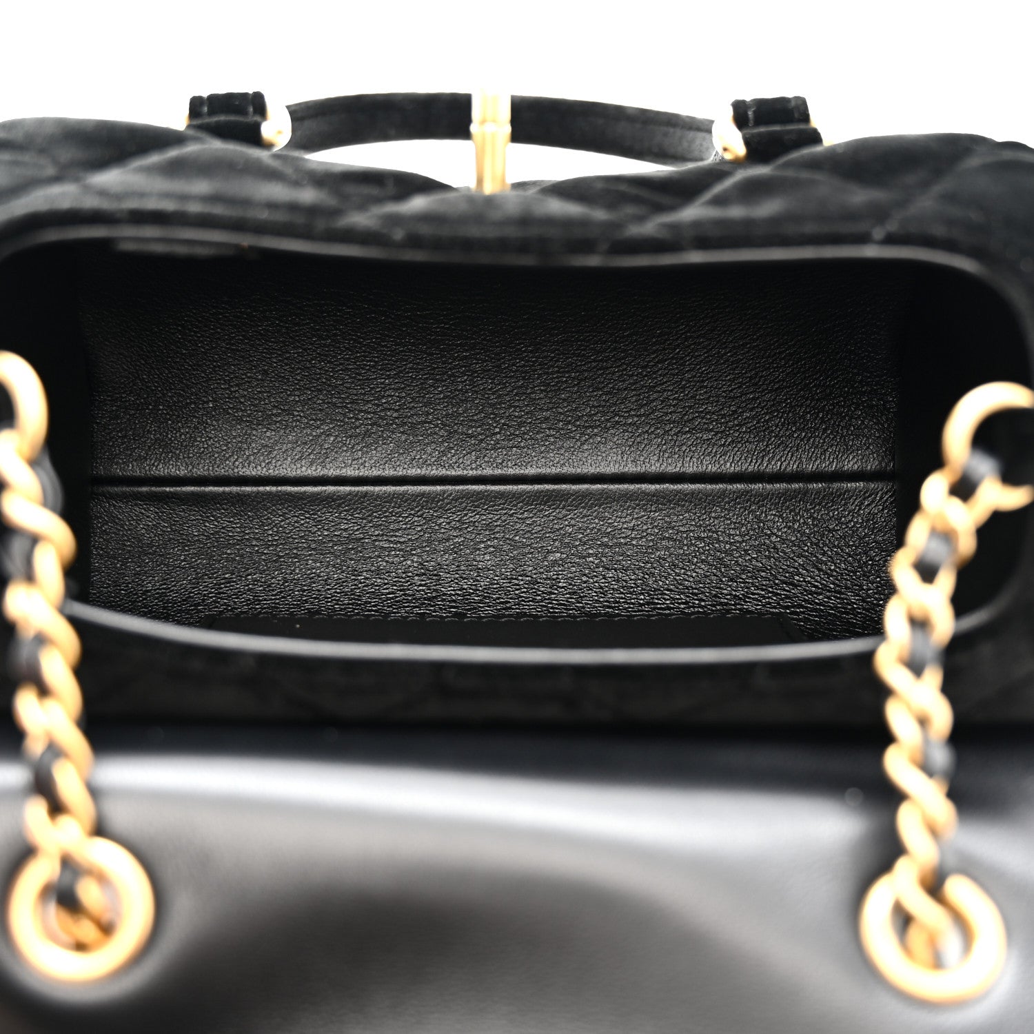 Velvet Quilted Mini Top Handle Flap Black