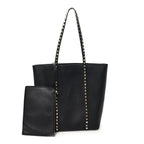 Grained Calfskin North South Rockstud Tote Black