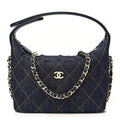 Denim Quilted Hobo Clutch With Chain Dark Blue Orange