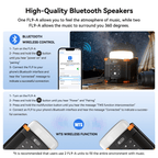 Multi-function Bluetooth Speaker | 56Wh Power Bank | Camping Light, 360° Surround Sound, USB-C, Bluetooth 5.0, 3-in-1 Power/Speaker/Home, Party, Outdoor Lighting