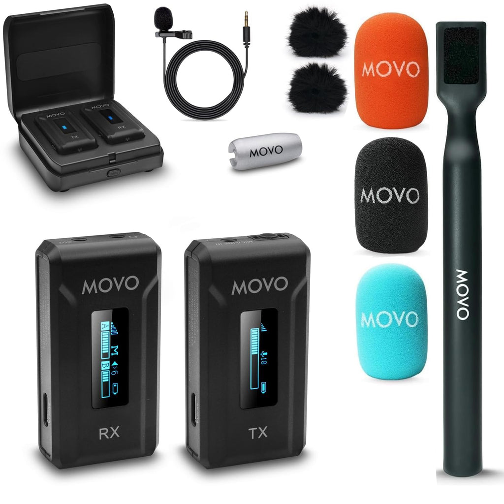 Movo WMX-2 Wireless Lav Mic System with Mic Handle