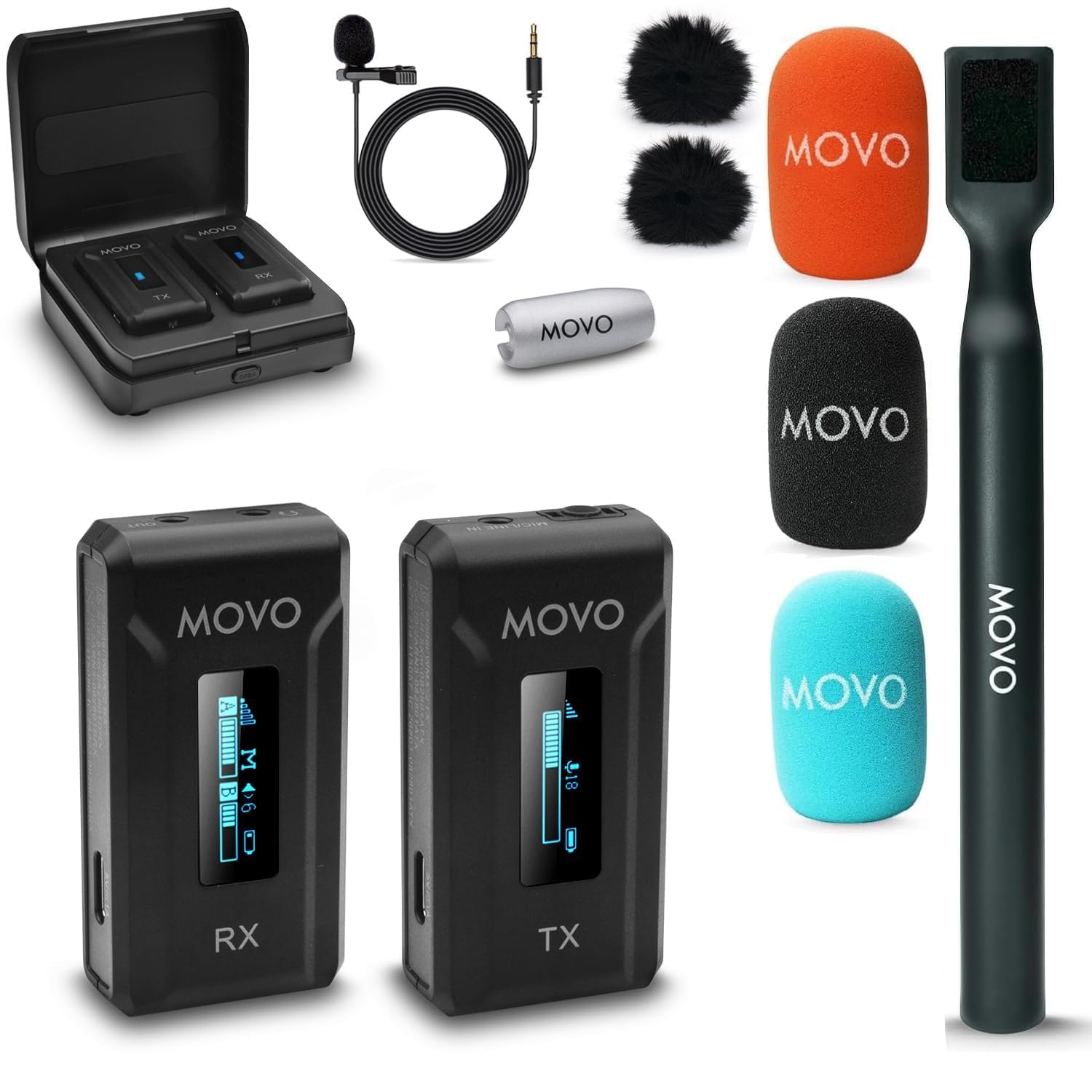 Movo WMX-2 Wireless Lav Mic System with Mic Handle