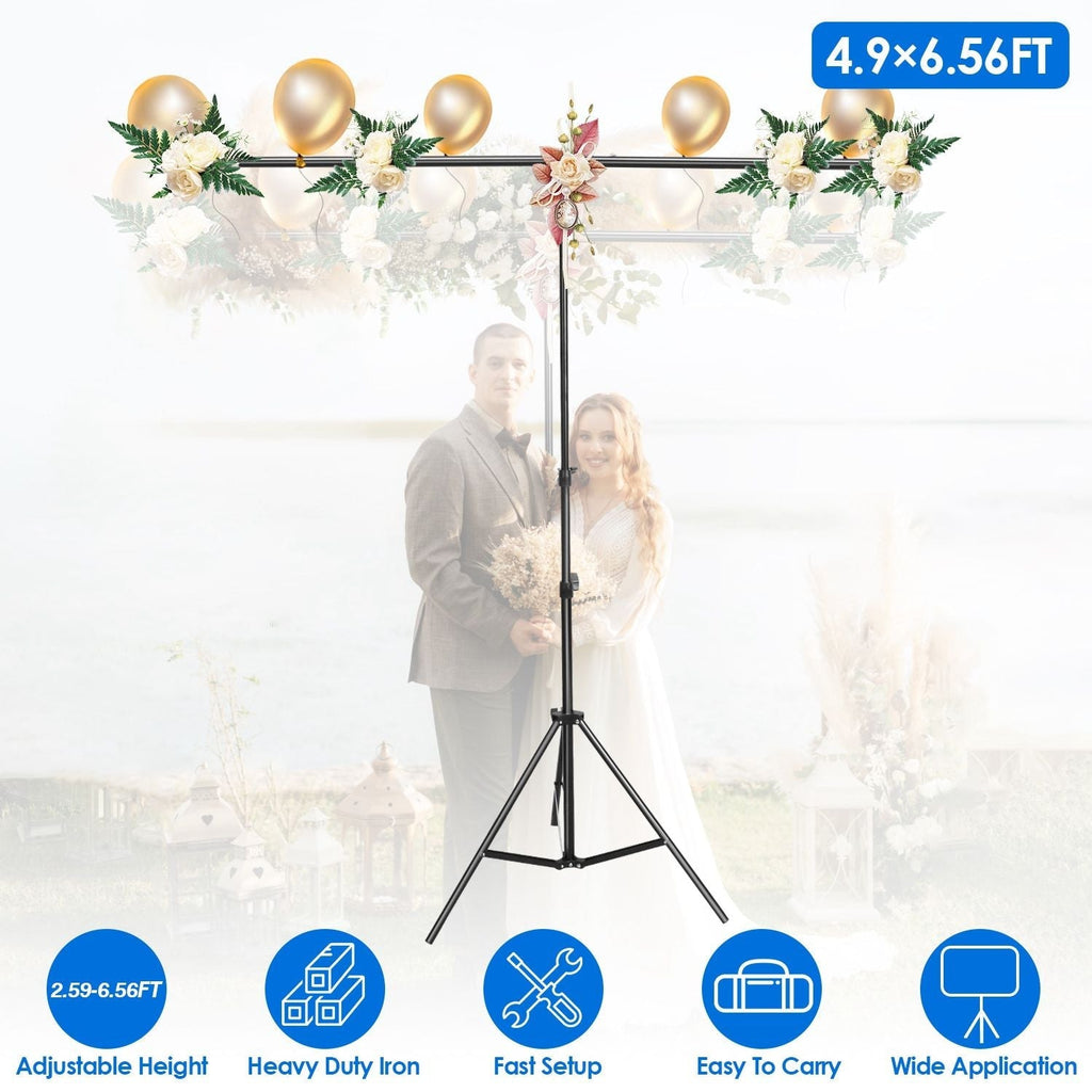 5×6.5FT T-Shape Photo Video Backdrop Stand Heavy Duty Background Stand Adjustable Photography Backdrop Stand with 6 Spring Clamps Sandbag Carry Bag for Studio Party Wedding