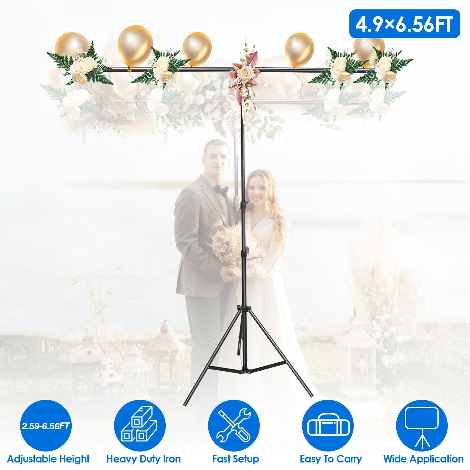 5×6.5FT T-Shape Photo Video Backdrop Stand Heavy Duty Background Stand Adjustable Photography Backdrop Stand with 6 Spring Clamps Sandbag Carry Bag for Studio Party Wedding