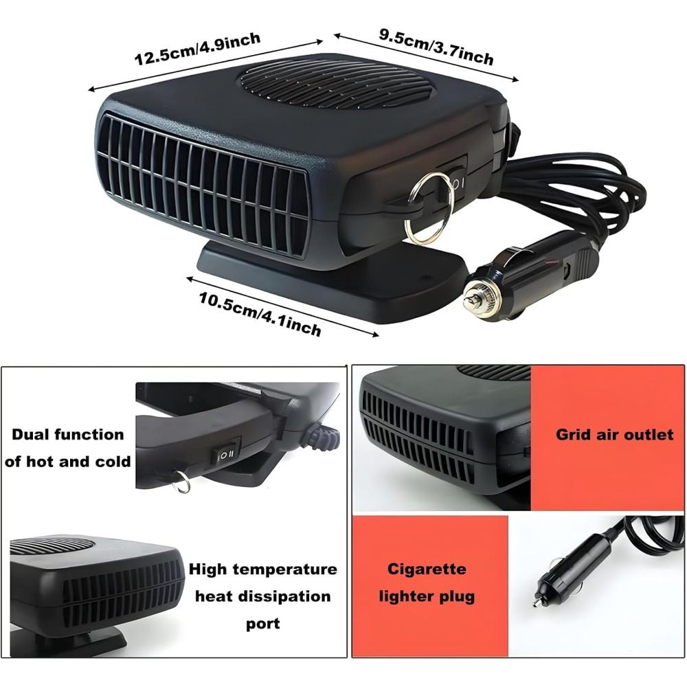 2pcs car heaters, 150W 12V portable car heater, insertable cigarette lighter, 360 ° rotatable 2-in-1 quick heating and cooling mode