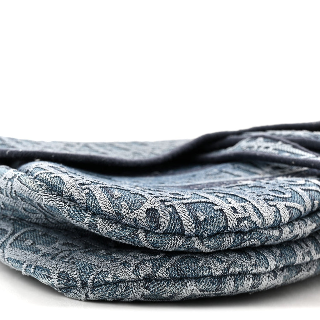 Oblique Embroidered Saddle Bag Denim Blue