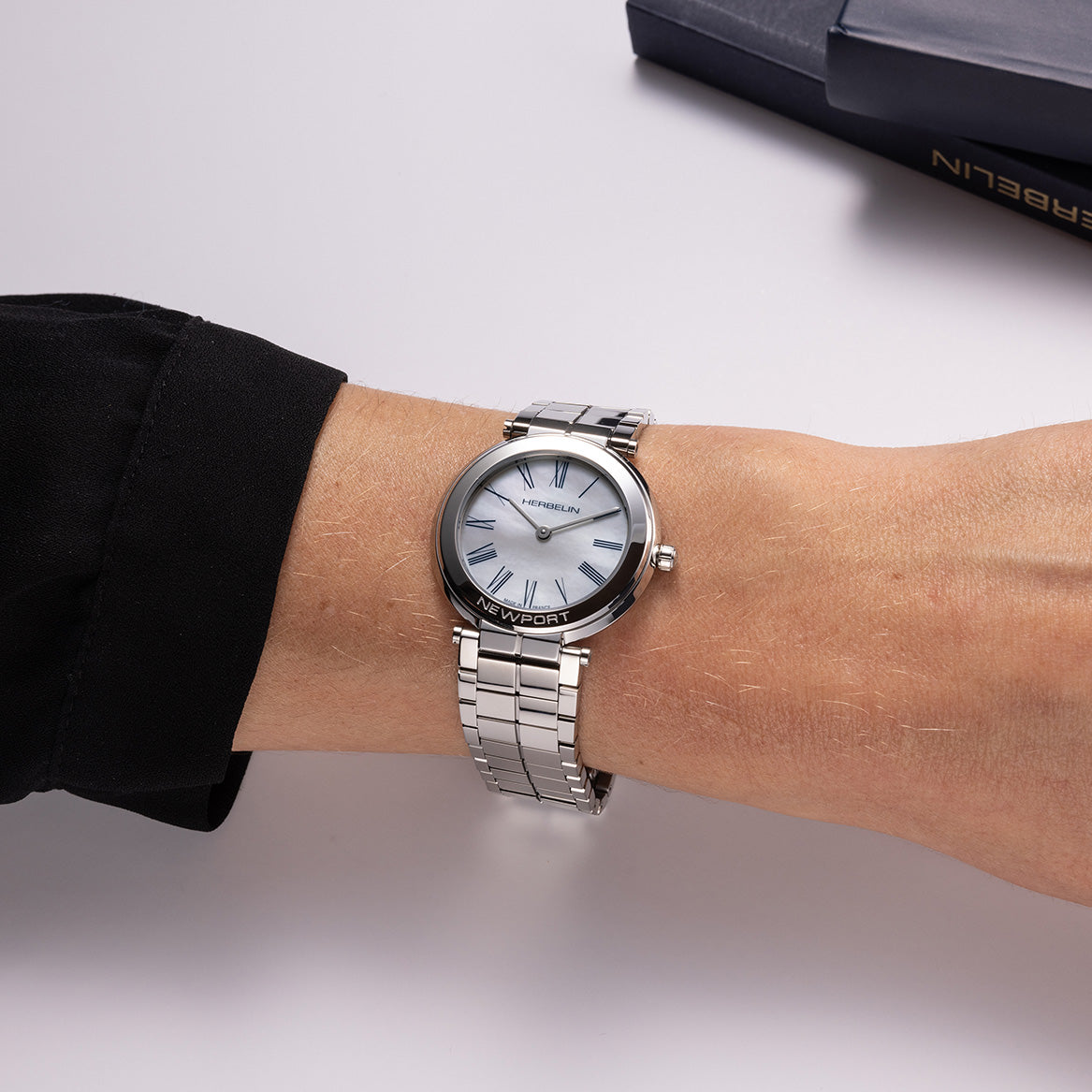 Herbelin Newport Slim Ladies White Mother of Pearl Watch