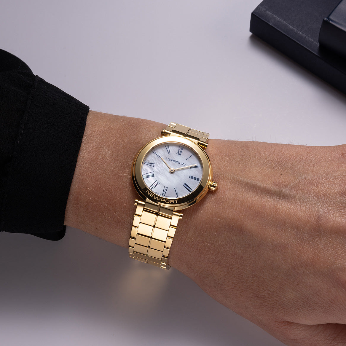 Herbelin Newport Slim Ladies White Mother of Pearl Gold Watch
