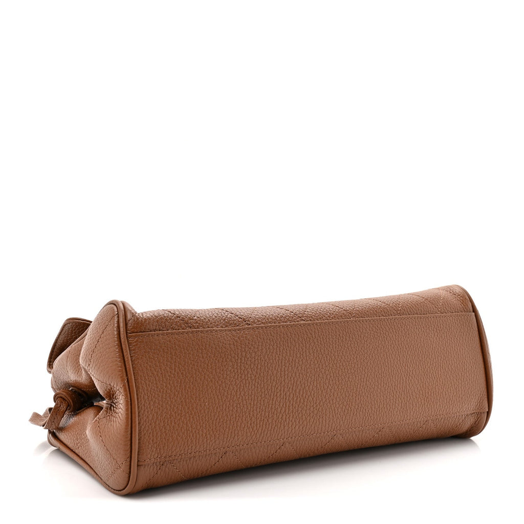 Grained Calfskin Stitched Urban Essentials Small Shopping Bag Camel