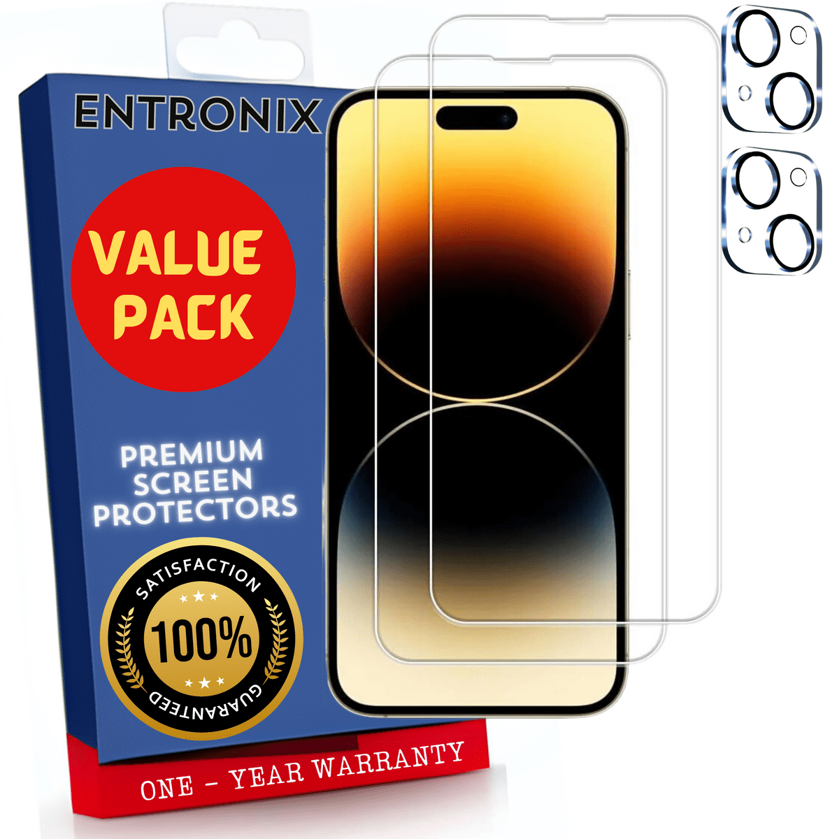 Entronix Clear Screen Protector & Camera Lens Protector Compatible with iPhone 15 Plus - 4-Piece Combo