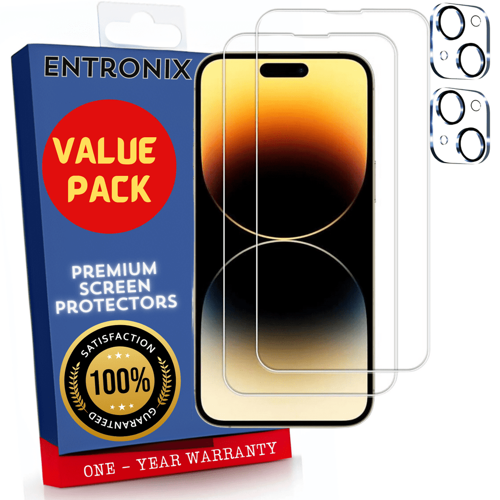 Entronix Clear Screen Protector & Camera Lens Protector Compatible with iPhone 15 - 4-Piece Combo