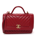 Calfskin Chevron Quilted Top Handle Flap Red