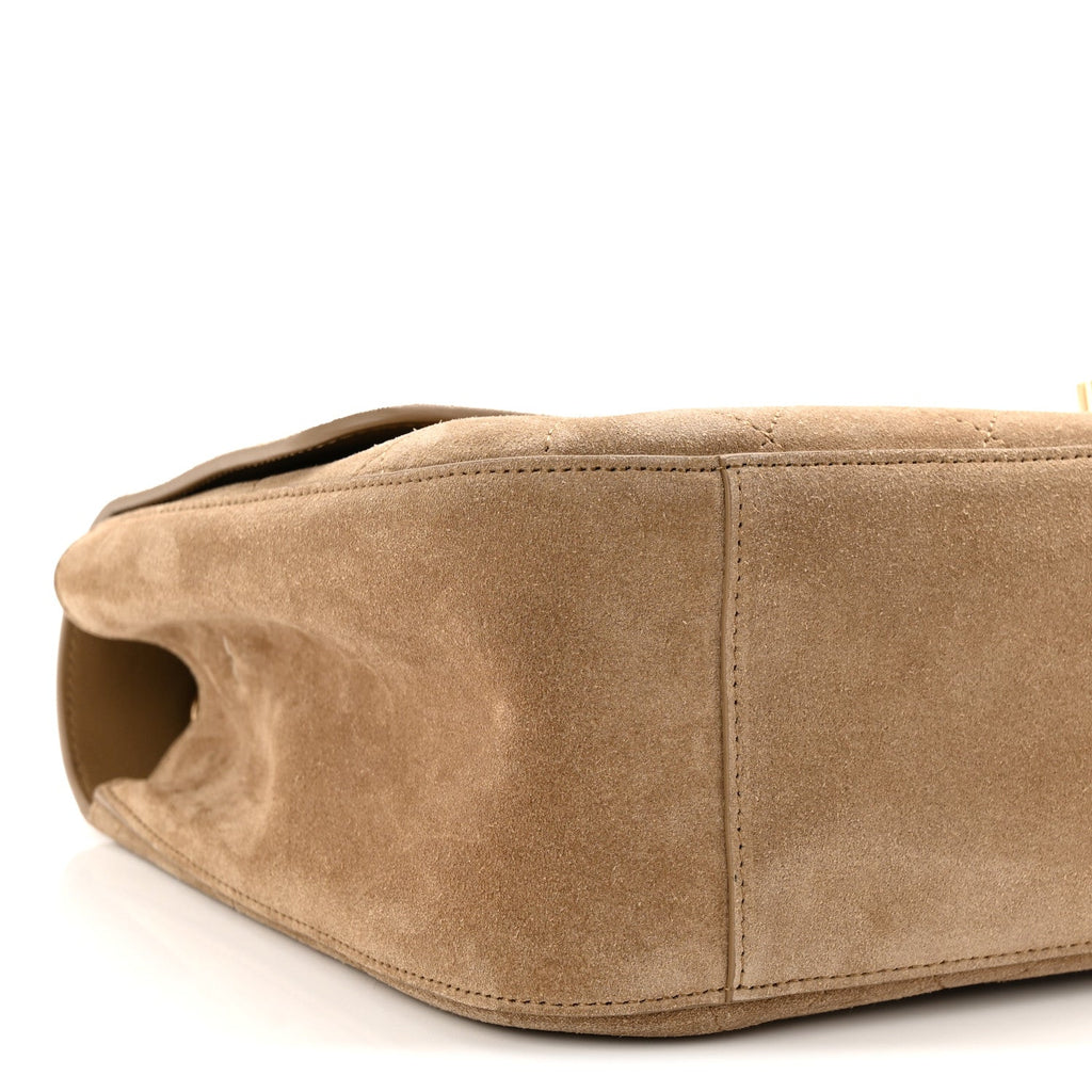 Suede Calfskin Small Souplissimo Maxi Flap Dark Beige