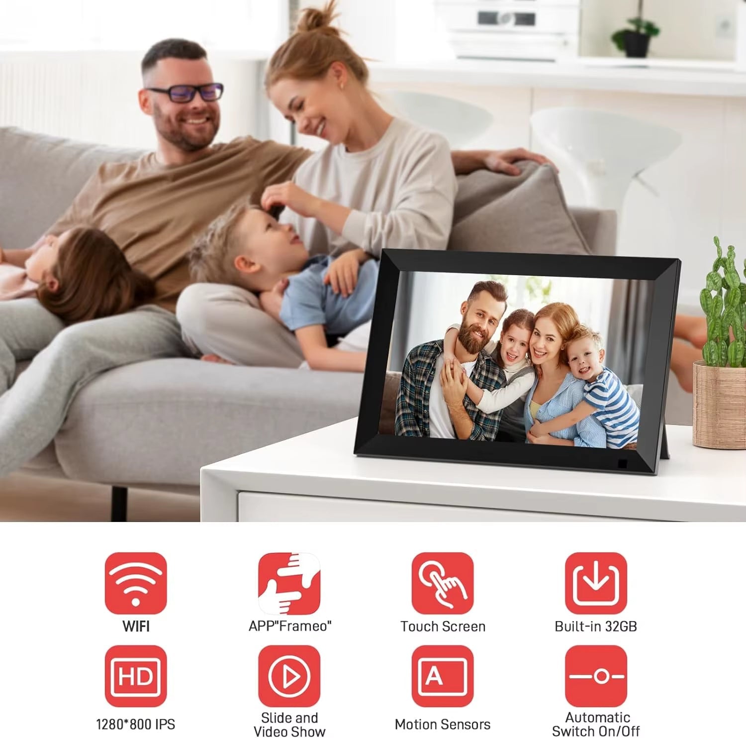 32GB FRAMEO 10.1-Inch Smart WiFi Digital Photo Frame with 1280x800 IPS LCD Touch Screen - Ideal Christmas Gift for Friends and Family