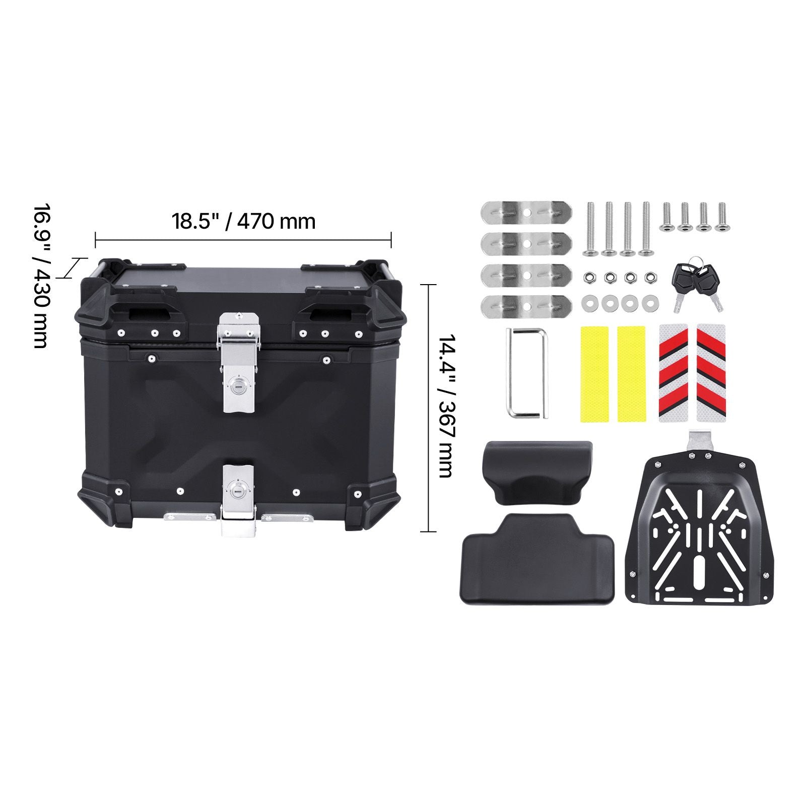 Motorcycle Top Case, Universal Aluminum Alloy Motorbike Tail Box with Leather Lining, 55L Waterproof Detachable Motorcycle Top Box with Lock & Back Cushion, Fit for 99% of Motorcycle Frames