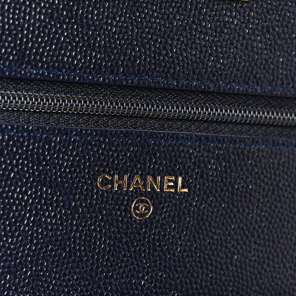 Caviar Quilted Golden Class Wallet On Chain WOC Navy