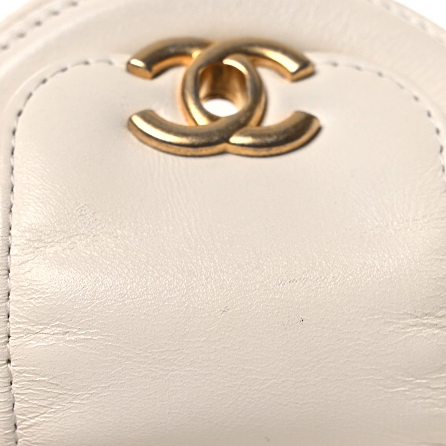 Shiny Aged Calfskin Quilted Mini Nano Kelly Shopper White