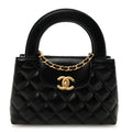Shiny Aged Calfskin Quilted Nano Kelly Shopper Black