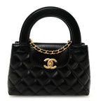 Shiny Aged Calfskin Quilted Nano Kelly Shopper Black