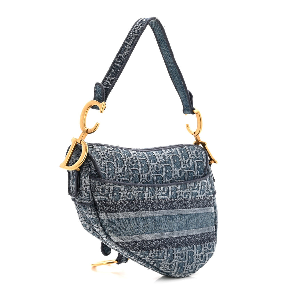 Oblique Embroidered Saddle Bag Denim Blue