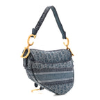 Oblique Embroidered Saddle Bag Denim Blue