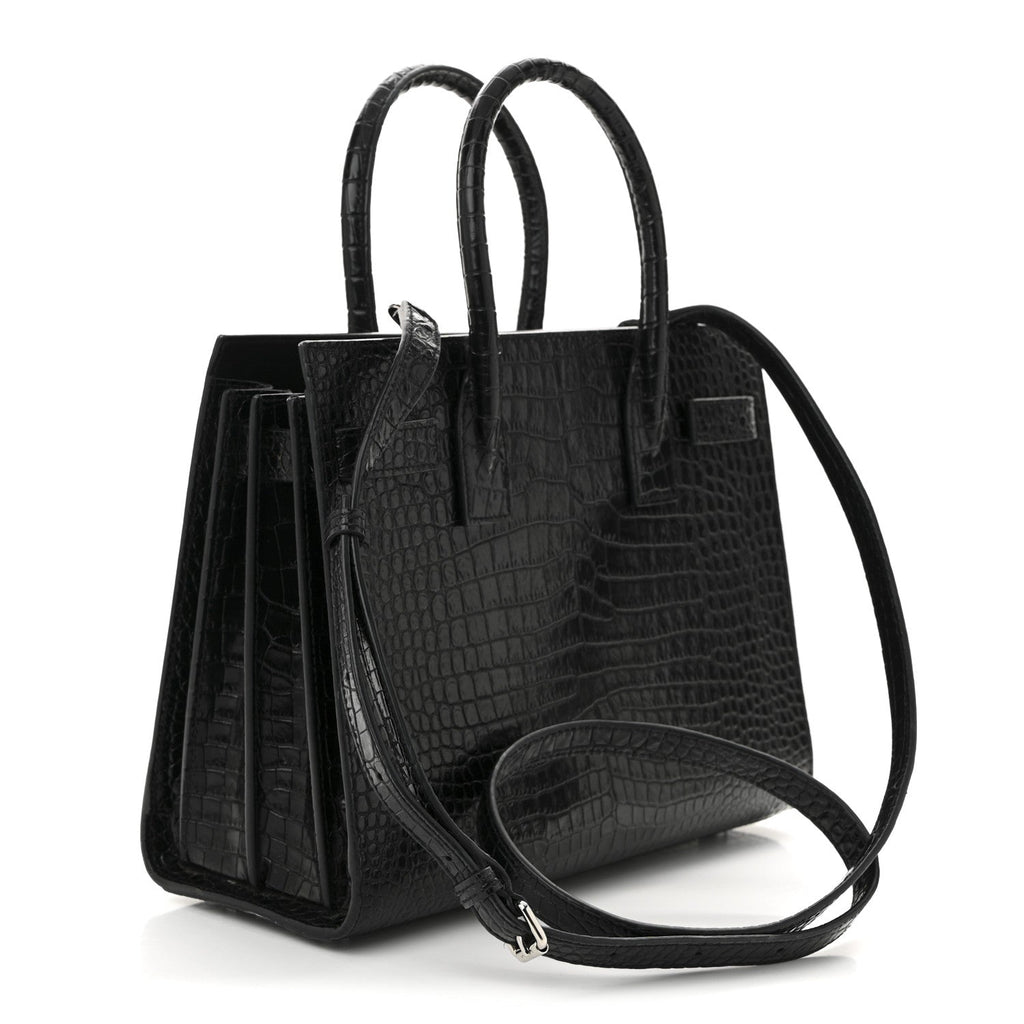 Calfskin Crocodile Embossed Baby Sac De Jour Black