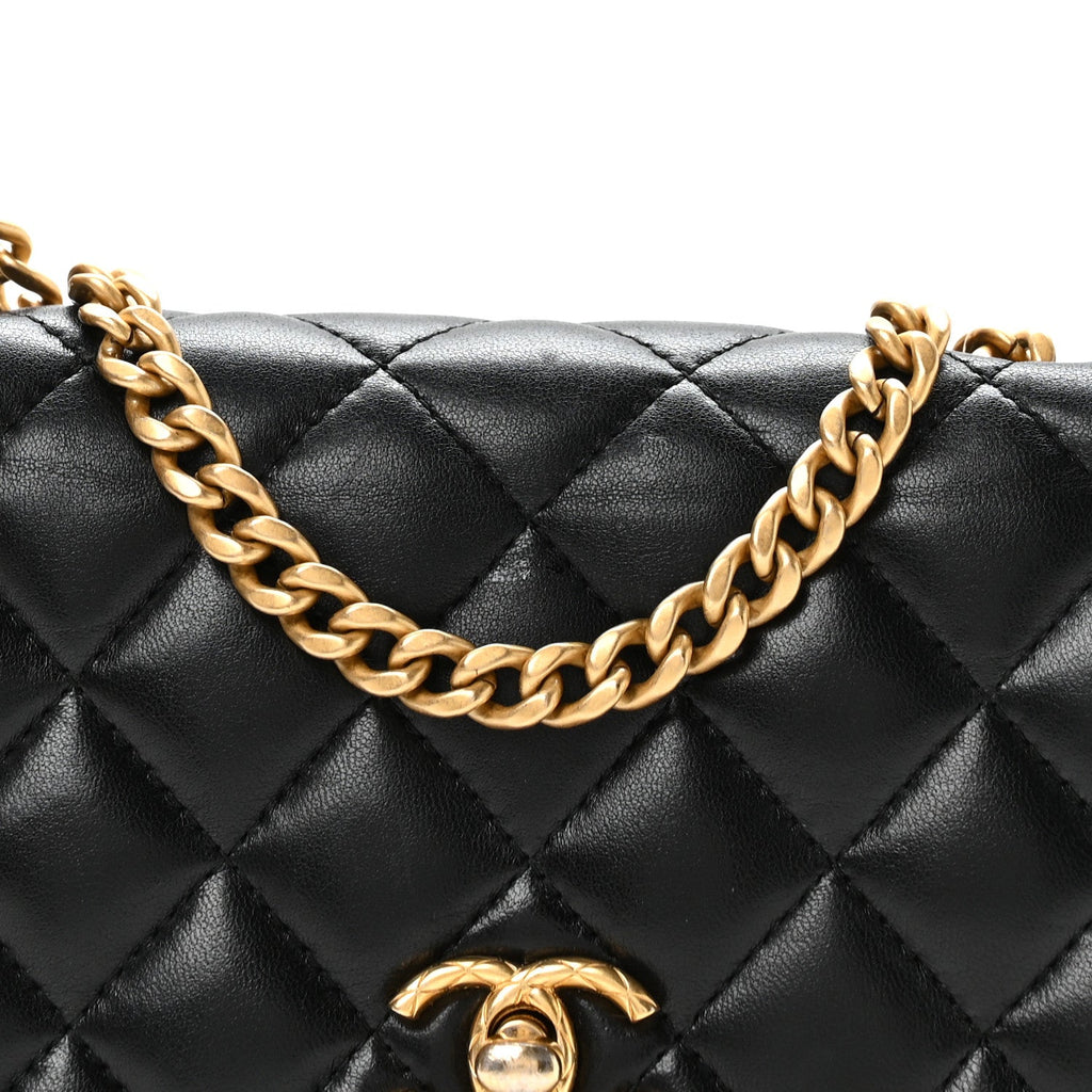 Lambskin Quilted Pillow Crush Wallet On Chain WOC Black