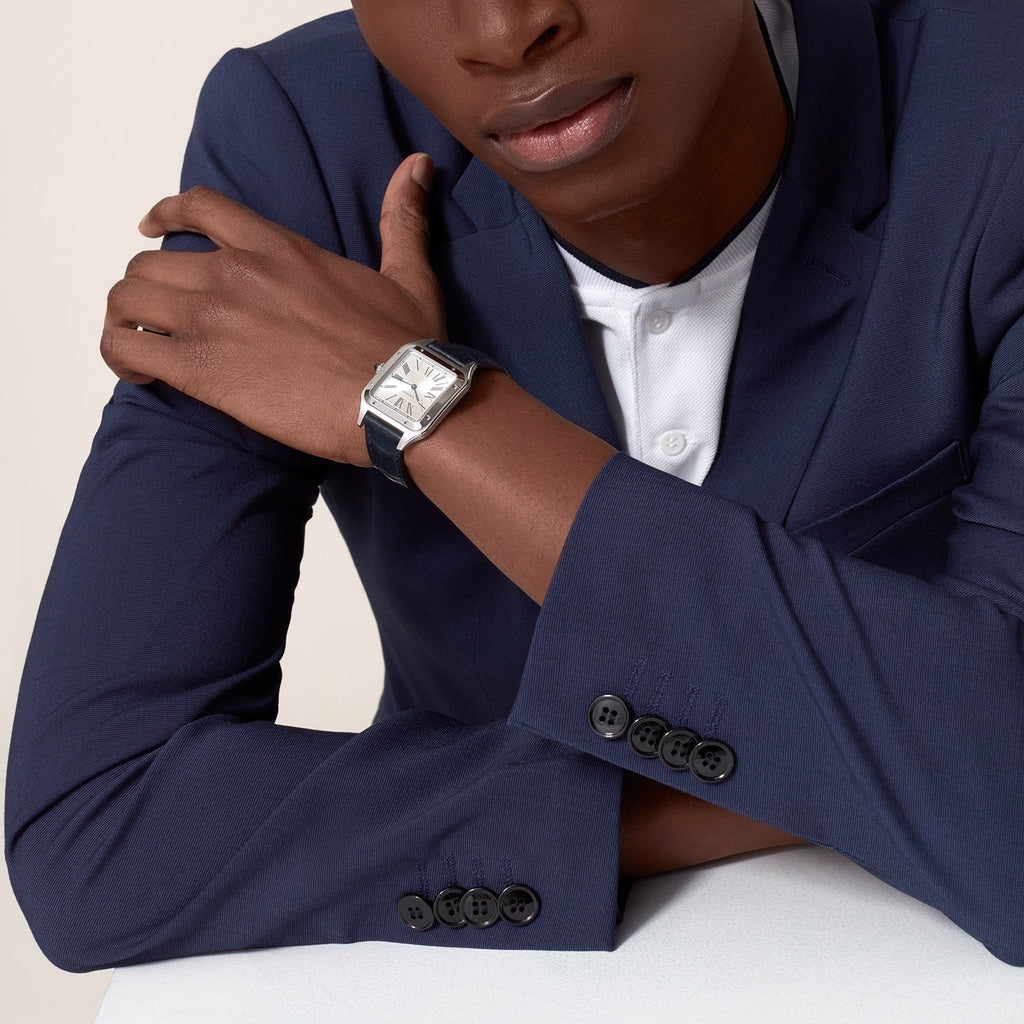 Santos-Dumont Large Model | 31mm, Alligator Leather, Silver Dial