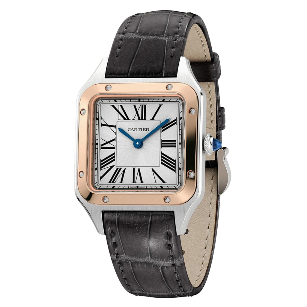 Santos-Dumont | 27mm, Two-Tone Stainless Steel & 18K Rose Gold, Alligator Leather, Silver Dial