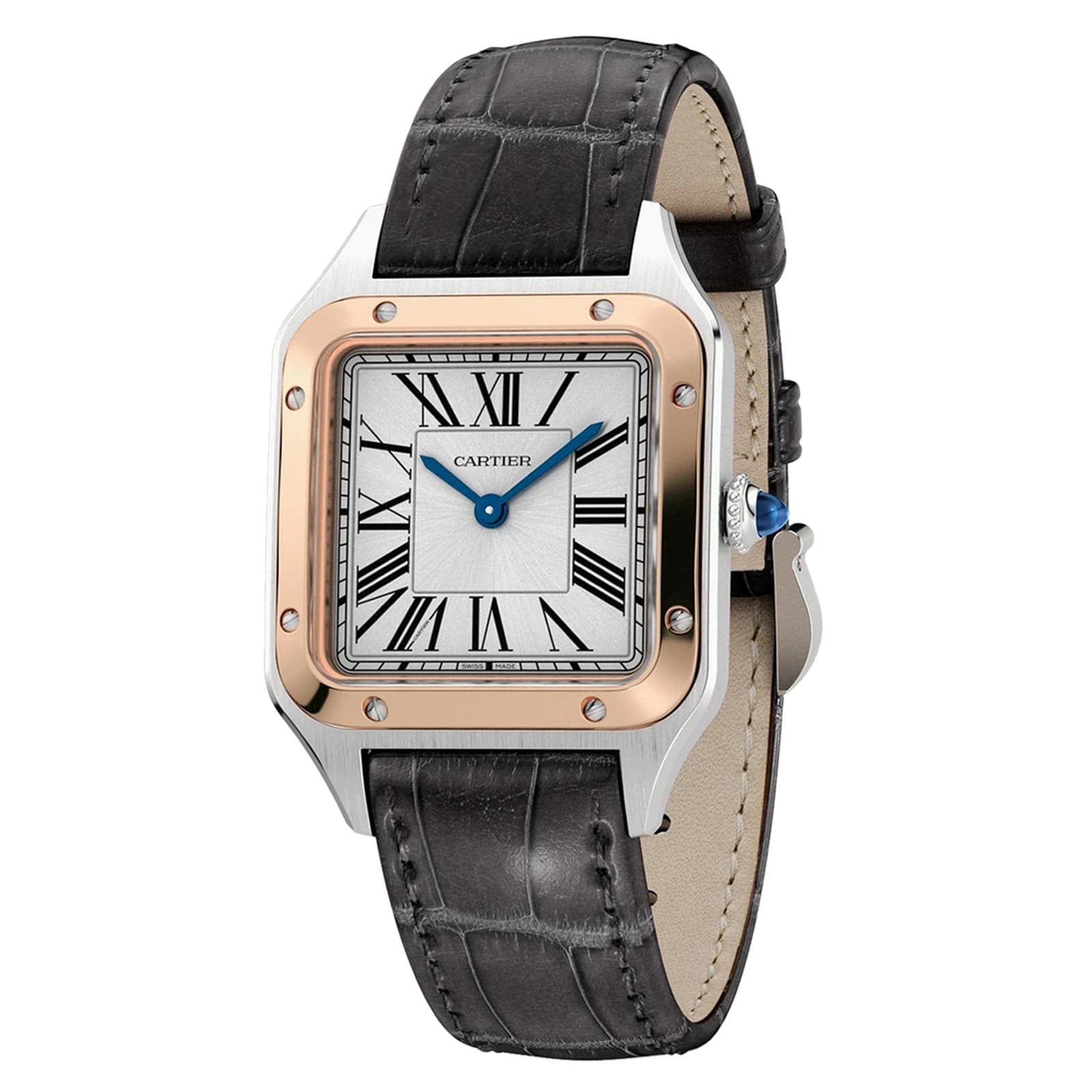 Santos-Dumont | 27mm, Two-Tone Stainless Steel & 18K Rose Gold, Alligator Leather, Silver Dial
