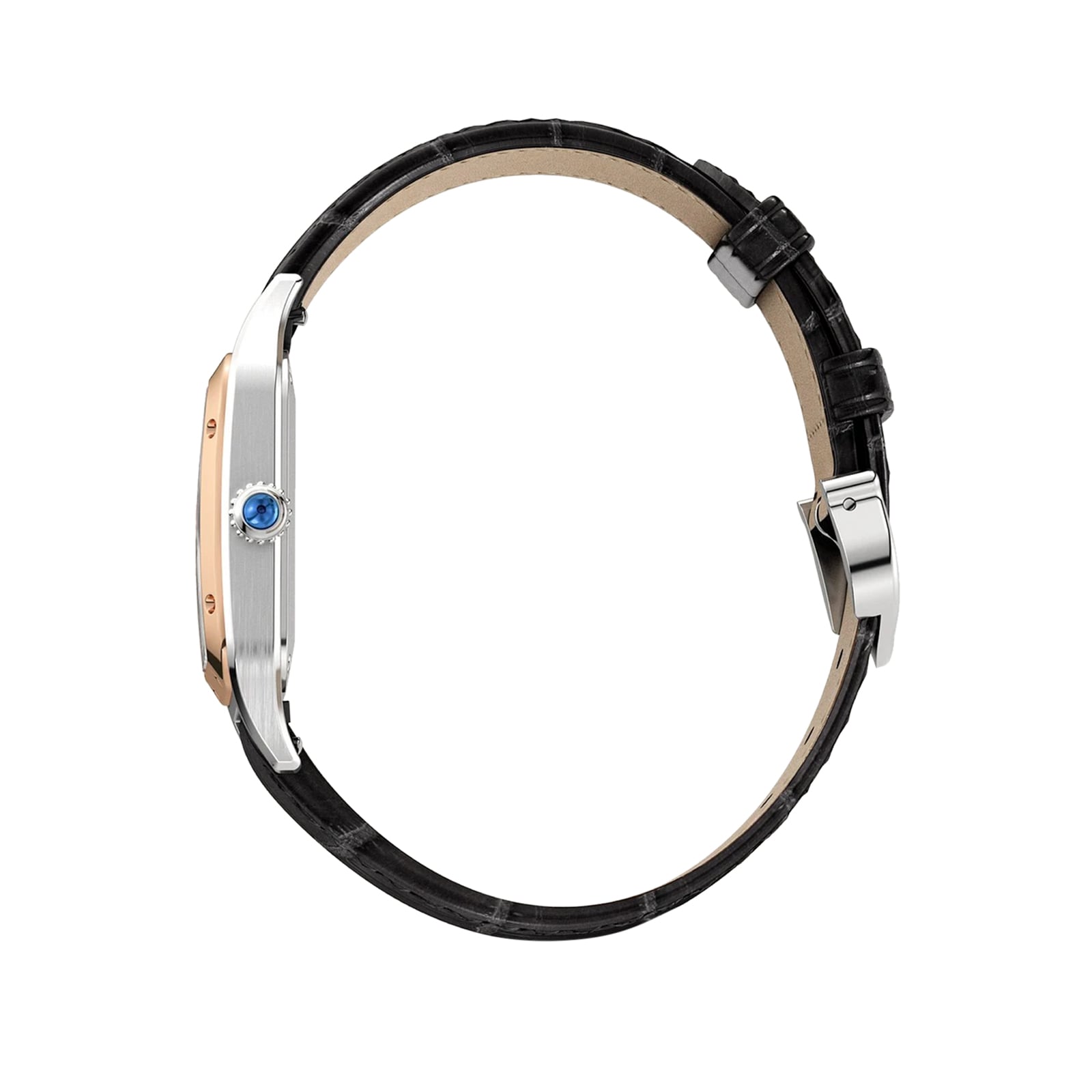 Santos-Dumont | 27mm, Two-Tone Stainless Steel & 18K Rose Gold, Alligator Leather, Silver Dial