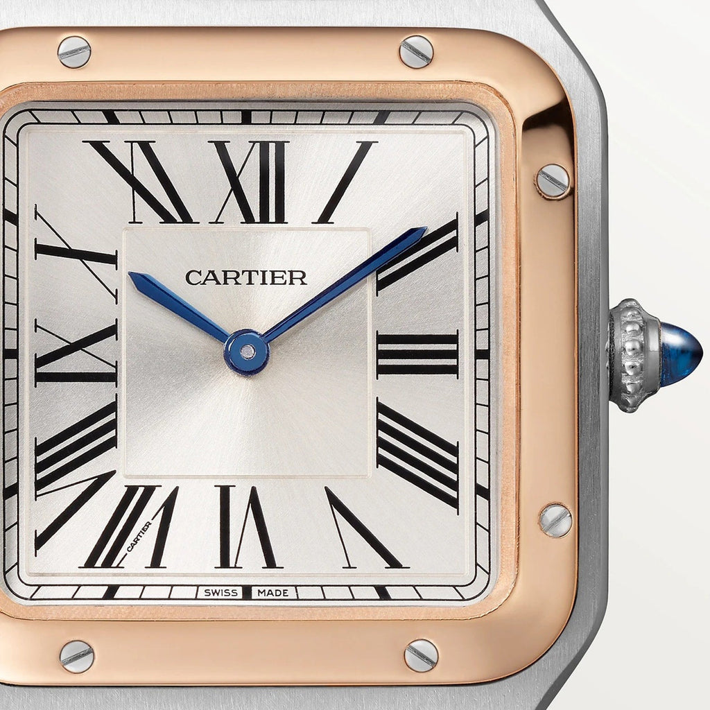 Santos-Dumont | 27mm, Two-Tone Stainless Steel & 18K Rose Gold, Alligator Leather, Silver Dial