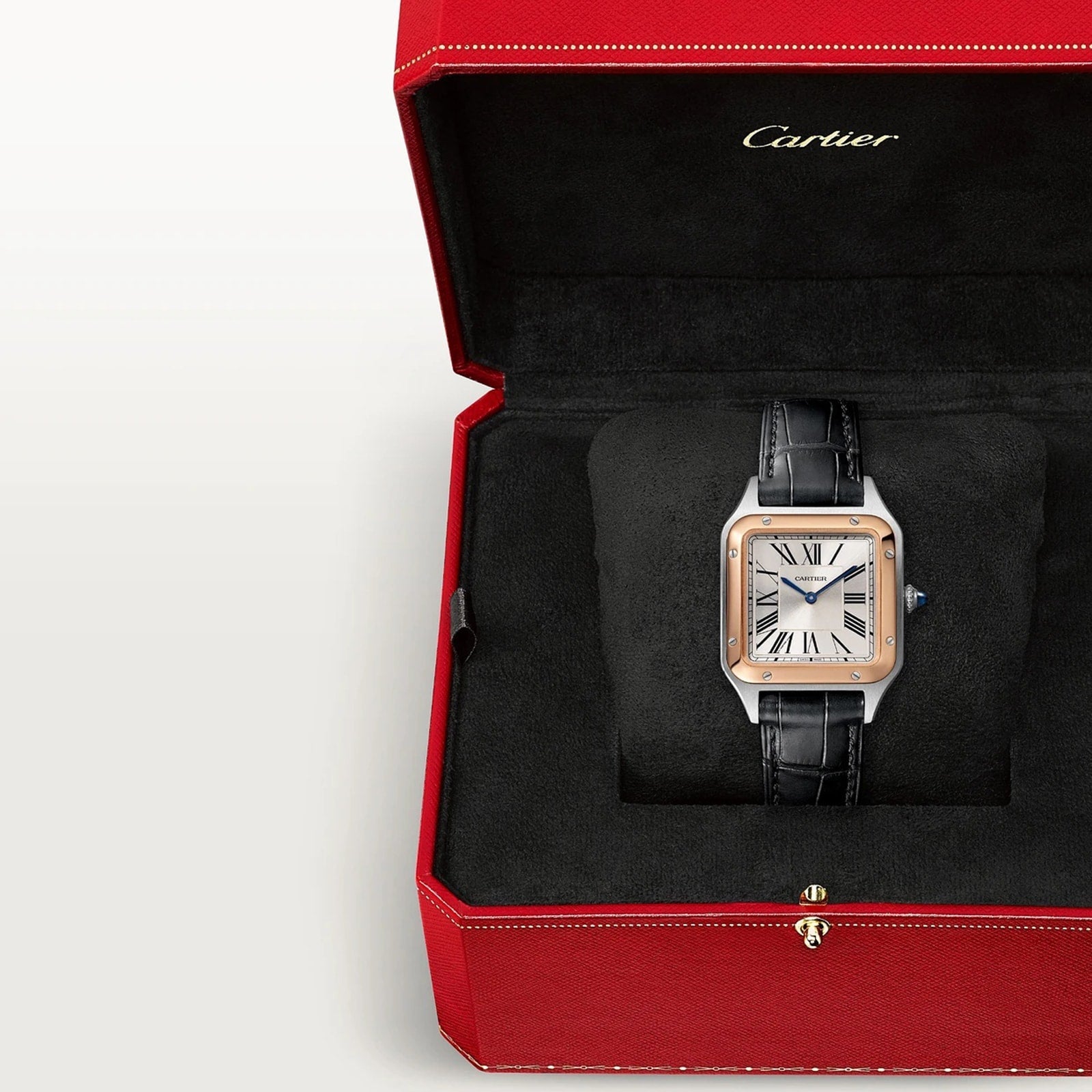 Santos-Dumont | 27mm, Two-Tone Stainless Steel & 18K Rose Gold, Alligator Leather, Silver Dial