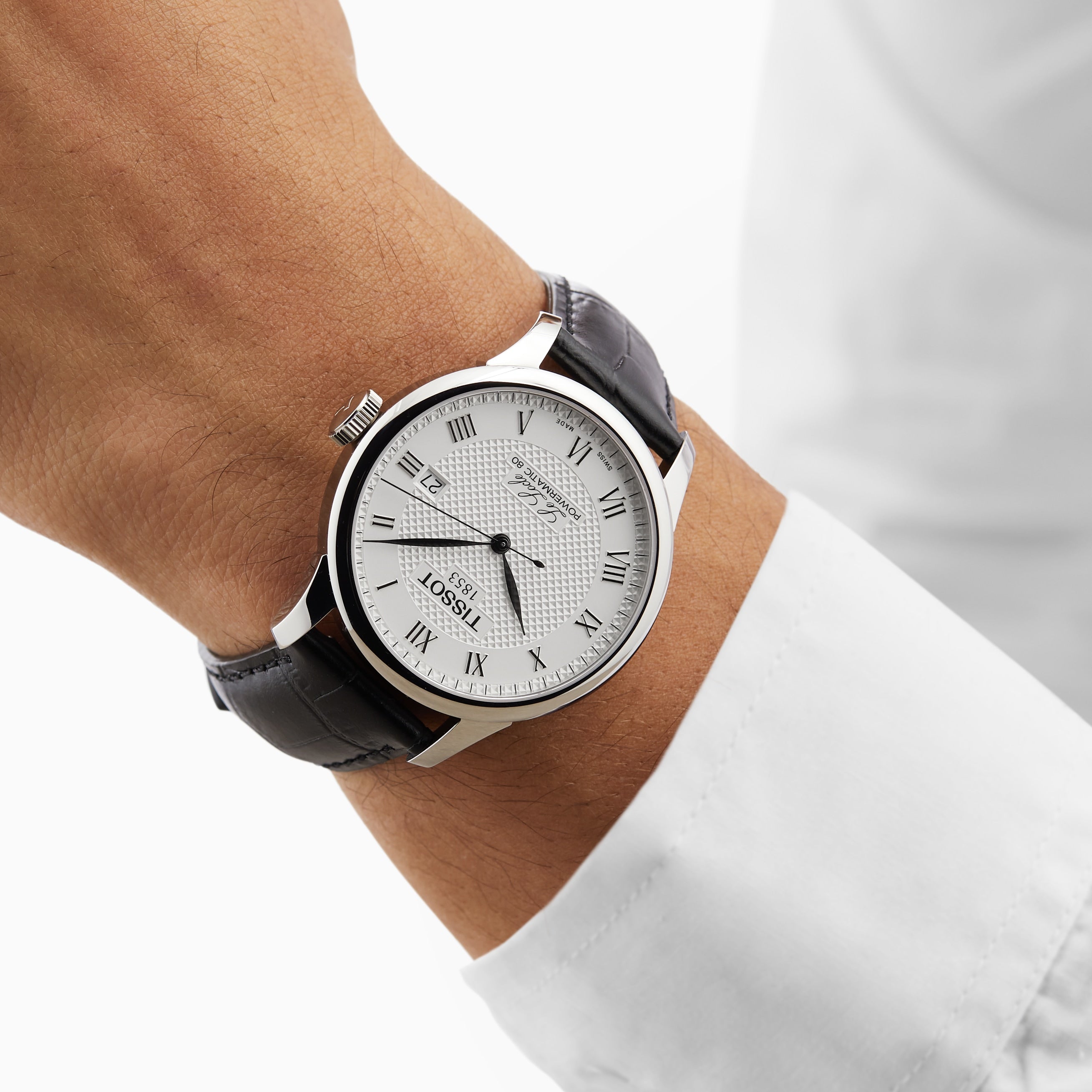 Le Locle Powermatic 80 | 39mm, Leather, Silver Dial
