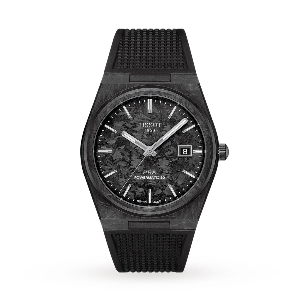 PRX Powermatic 80 Carbon | 40mm, Rubber Strap, Black Dial