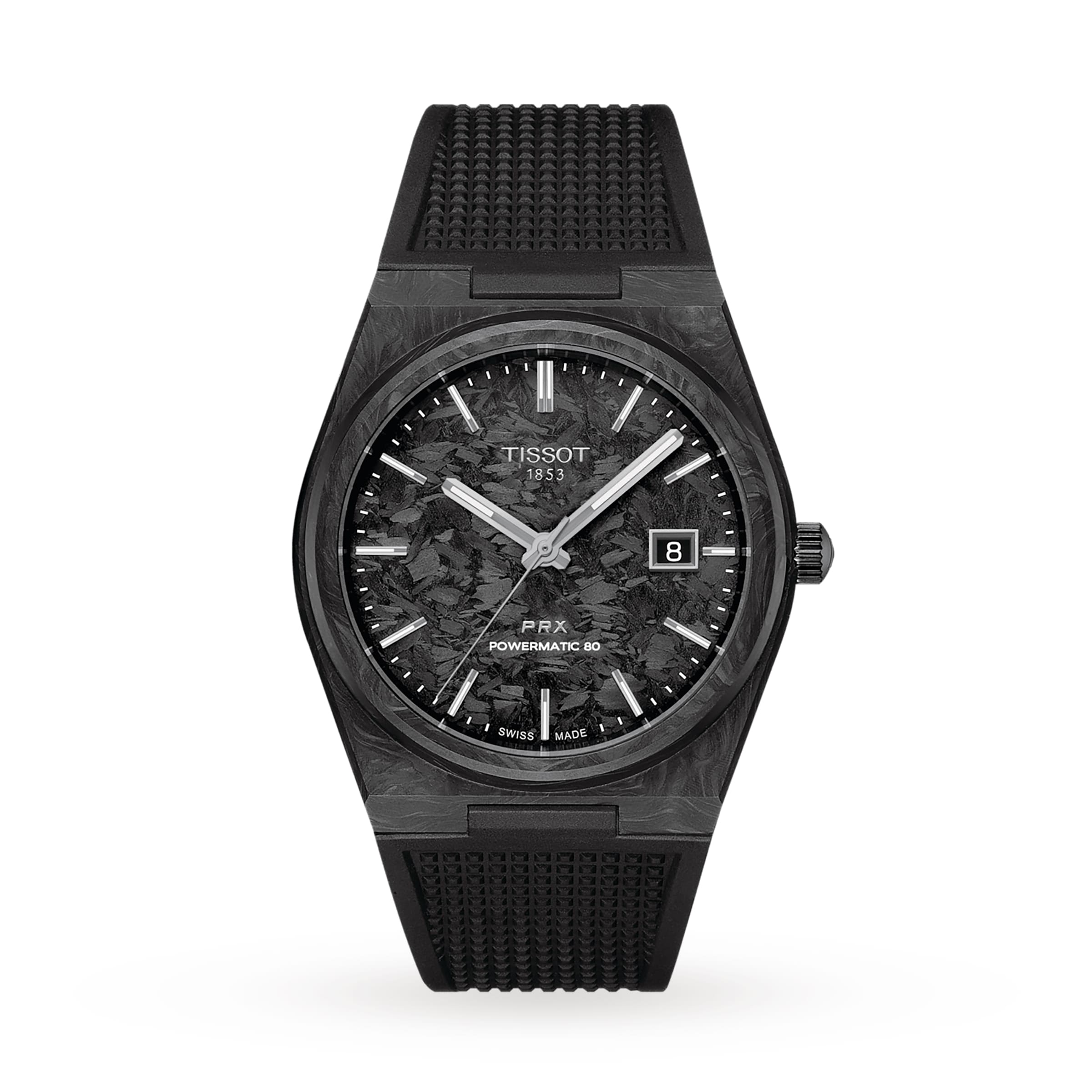 PRX Powermatic 80 Carbon | 40mm, Rubber Strap, Black Dial
