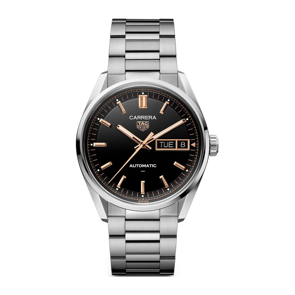 Carrera Day-Date | 41mm, Stainless Steel, Black & Rose Gold Dial