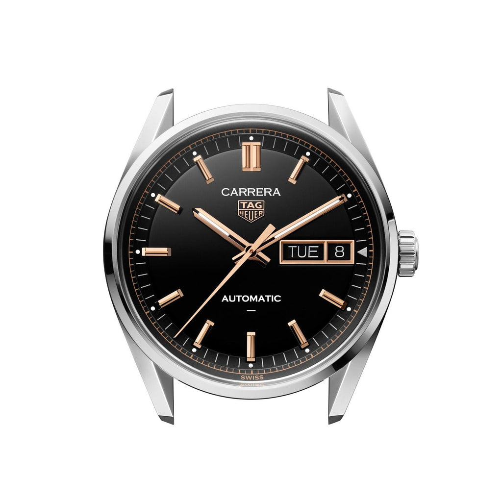 Carrera Day-Date | 41mm, Stainless Steel, Black & Rose Gold Dial
