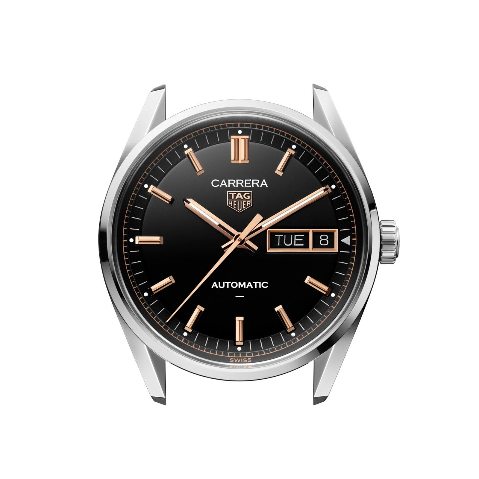 Carrera Day-Date | 41mm, Stainless Steel, Black & Rose Gold Dial
