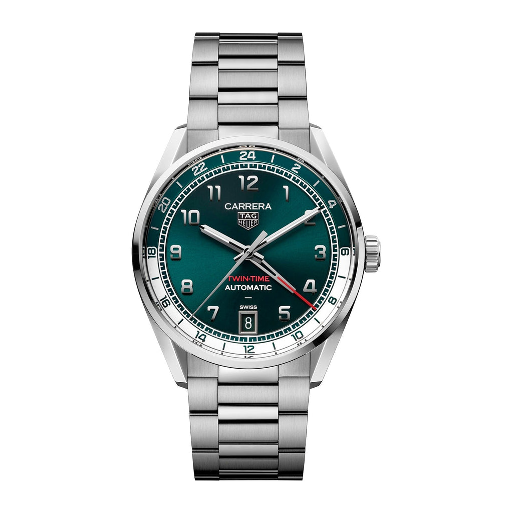 Carrera Date Twin-Time | 41mm, Stainless Steel, Green Dial