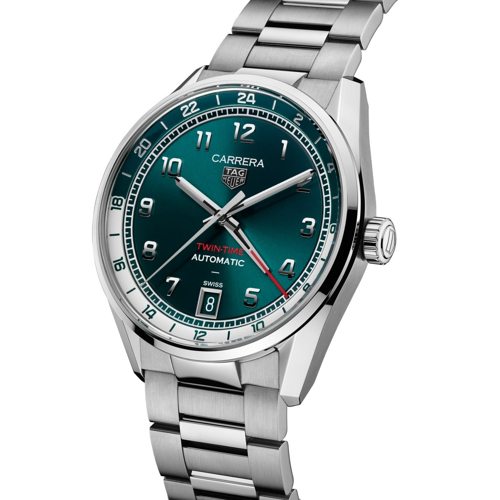 Carrera Date Twin-Time | 41mm, Stainless Steel, Green Dial