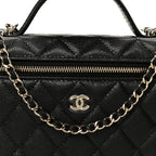 Caviar Quilted Top Handle Slim Vanity With Chain Black