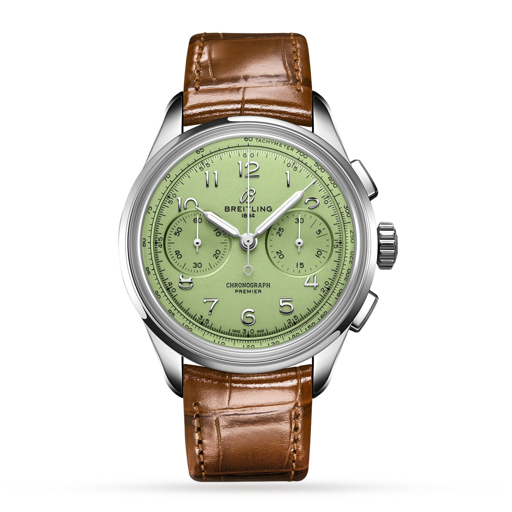 Premier B09 Chronograph 40 | 40mm, Alligator Leather, Green Dial