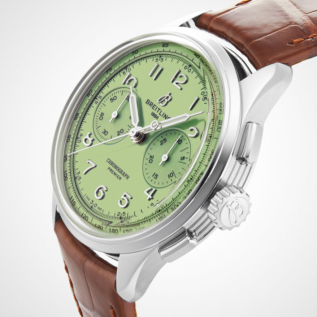Premier B09 Chronograph 40 | 40mm, Alligator Leather, Green Dial