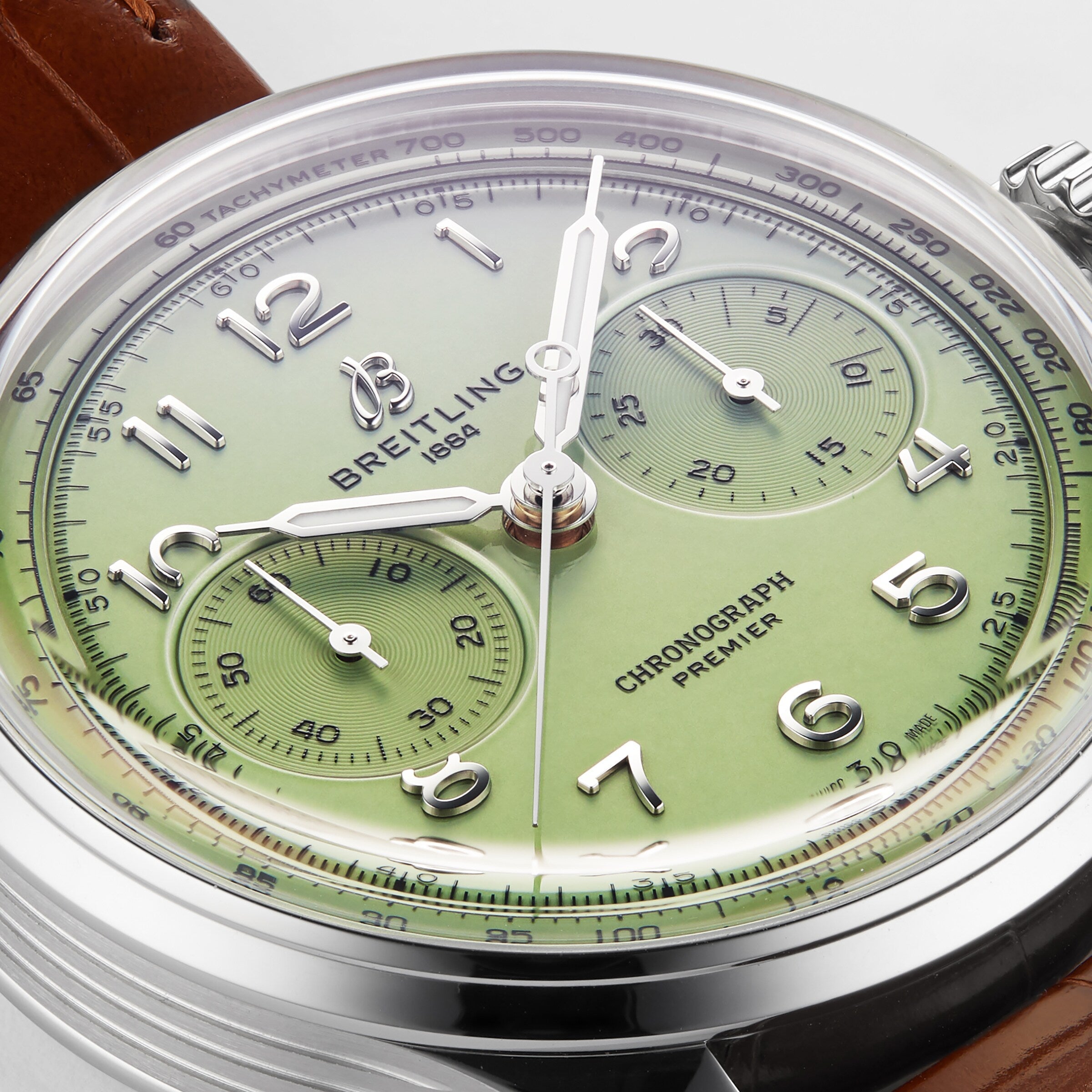 Premier B09 Chronograph 40 | 40mm, Alligator Leather, Green Dial