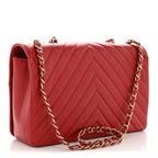 Calfskin Chevron Quilted Large Statement Flap Red
