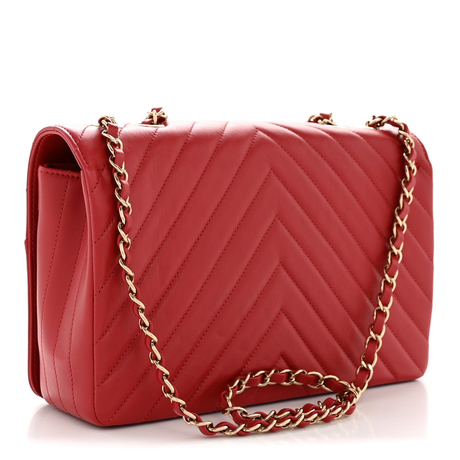 Calfskin Chevron Quilted Large Statement Flap Red