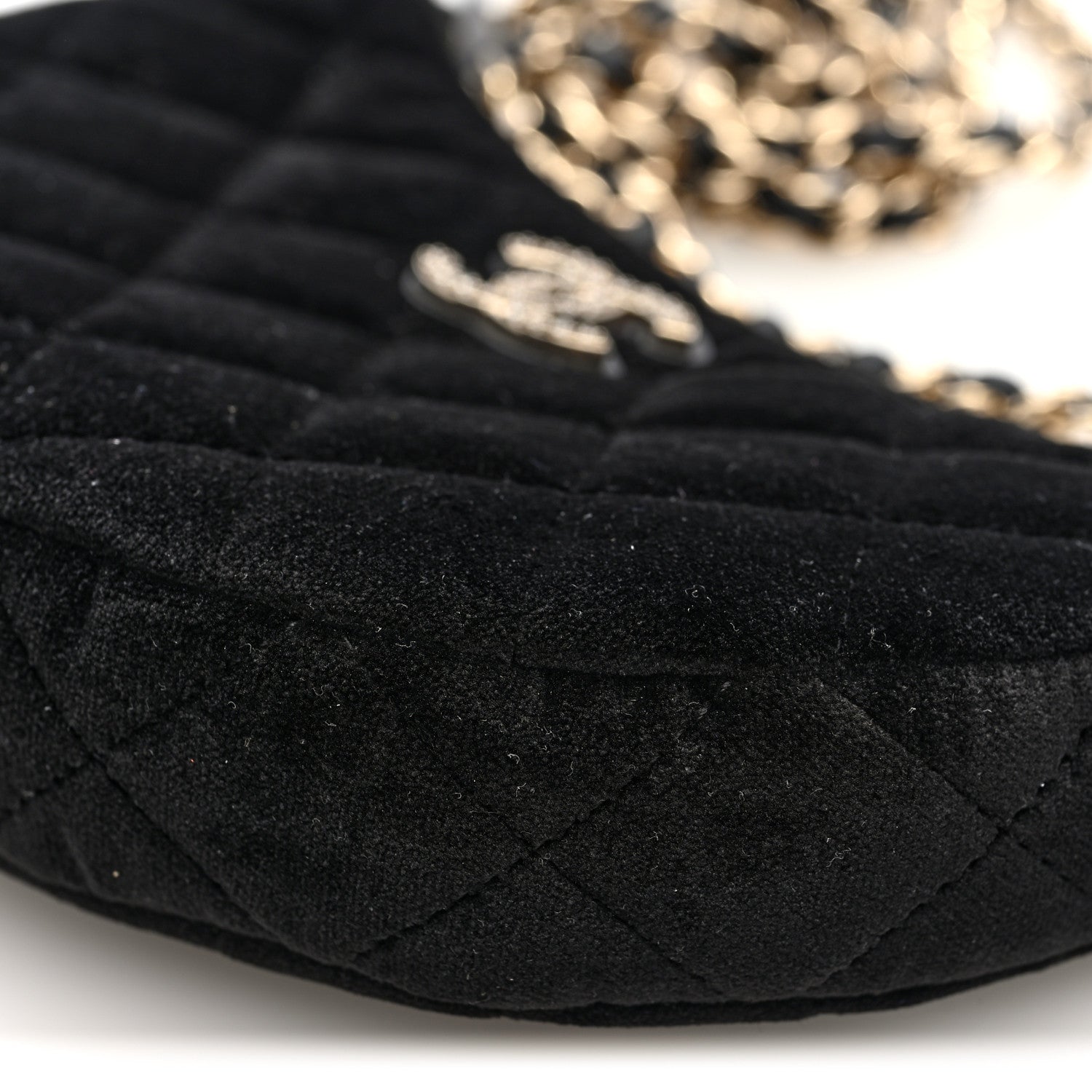 Velvet Crystal Quilted Chain Hobo Black