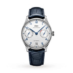 Portugieser Automatic | 42.3mm, Blue Alligator Leather Strap, White Dial