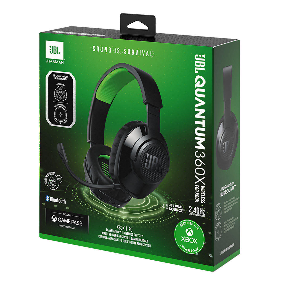 JBL Quantum 360X 2.4GHz Wireless Gaming Headset with Detachable Boom Mic (Black/Green)